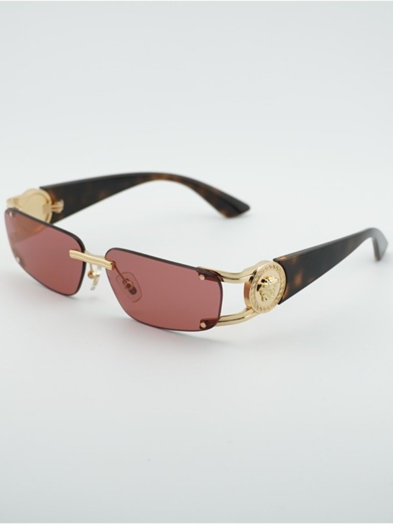 Versace Ve2291 100275 Sunglasses Gold/Havana Rectangle Frame, Red Lenses